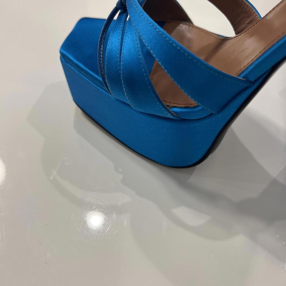 $1195 D'Accori Sienna  Satin Platform Mules Sky High size 38.5 - Picture 8 of 13